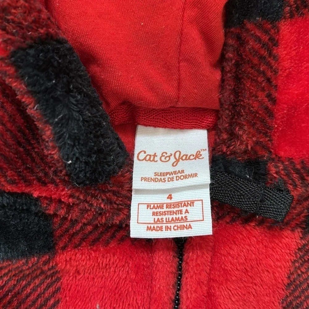 Red and Black Plaid Hooded Fleece Onesie